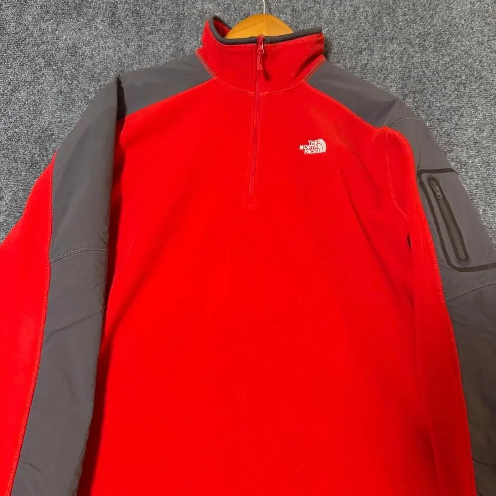 The North Face Polartec Classic Fleece 1/4 Zip Pullover Mens Large Red Zip Pocke